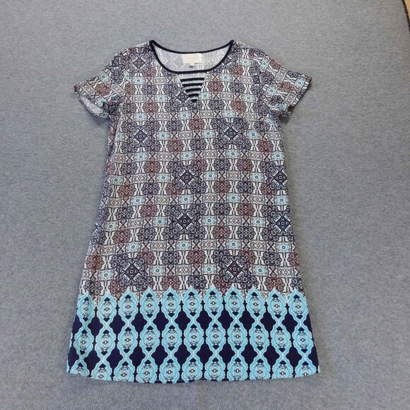 Skies are Blue Dresses & Skirts - Skies Are Blue Dress Medium Colorful Aztec Print Boho Hippie VNeck Short Sleeve